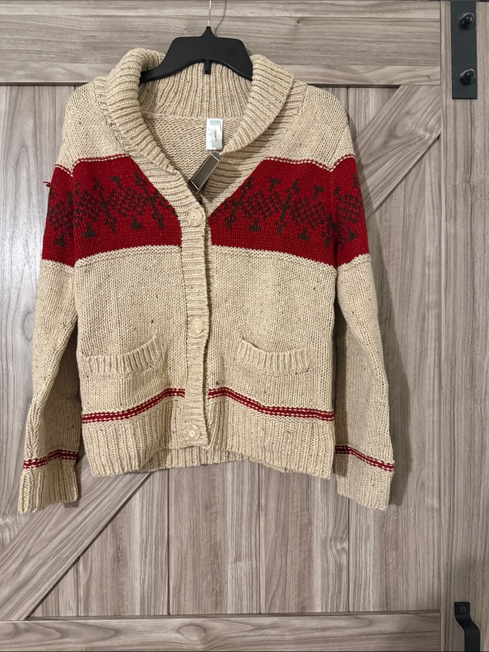 Kimmer Kay Cream Cardigan with Red Fair Isle Yoke